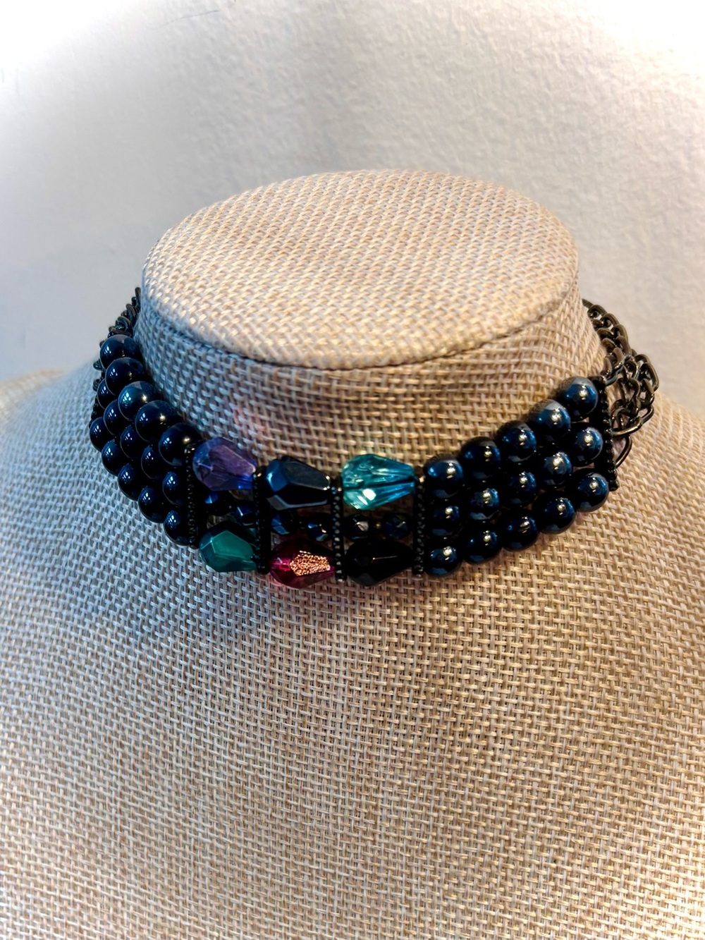 Vintage Jewel Tone Romantic Goth Beaded Choker Necklace Heirloom - Picture 9 of 15